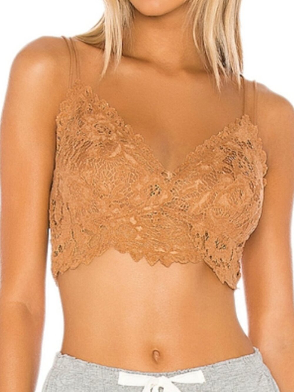 Free People Celine Longline Lace Bralette Caramel
